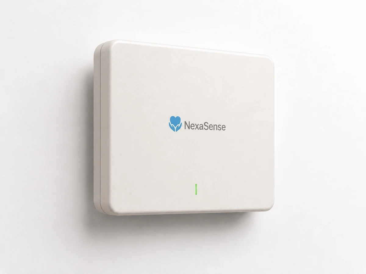 NexaSense white wall-mounted radar sensor, shown in a product render.